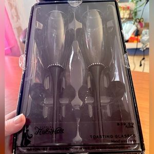 NIB His & Hers Black Rhinestone Champagne Flutes